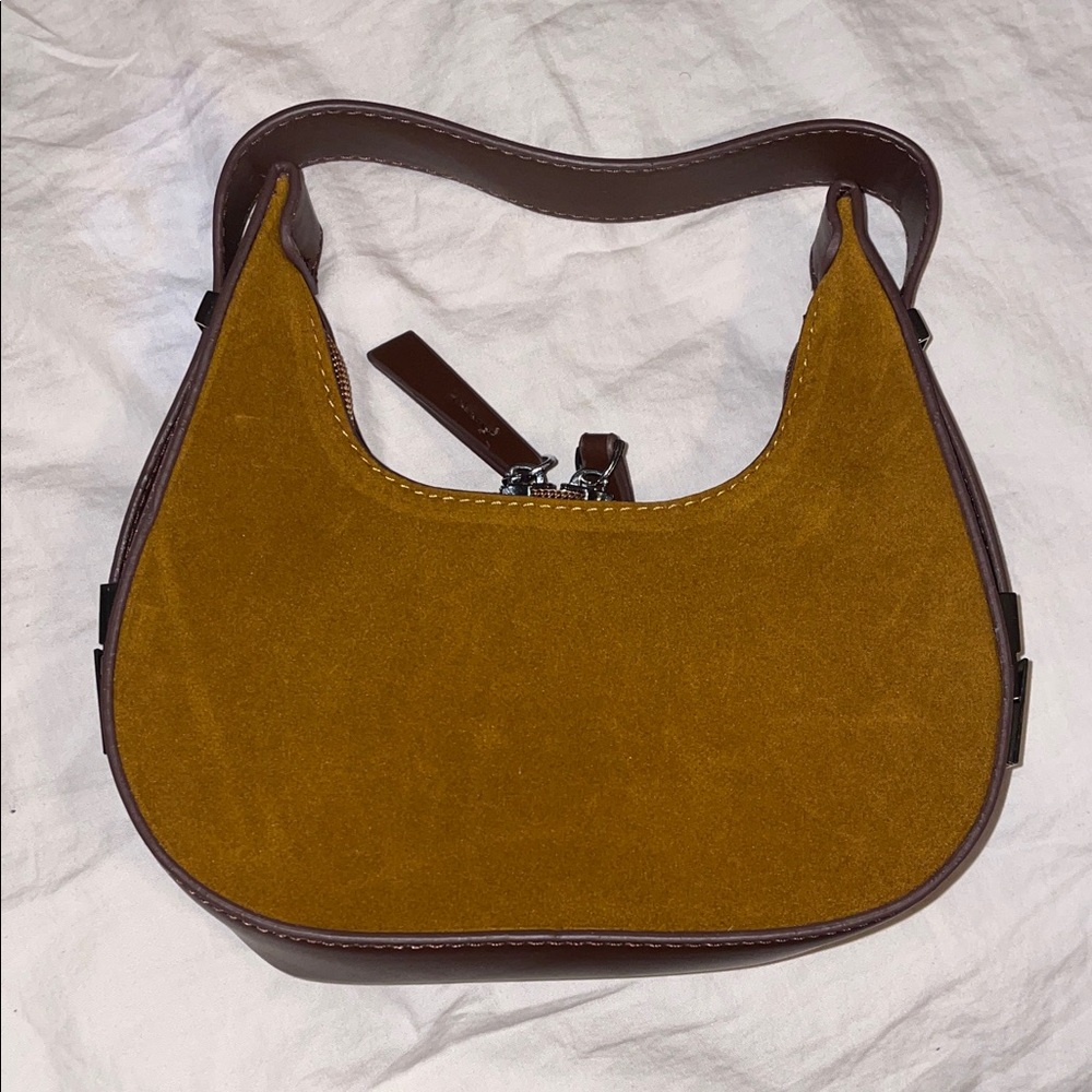Suede Shoulder Bag in Mustard Brown